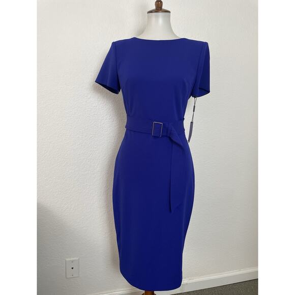 Calvin Klein Dress Belted Sheath Bodycon Knee Length - Picture 1 of 13